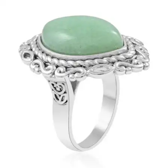 Aventurine Solitaire Ring in Rhodium Over Sterling Silver 22.00 ctw - Picture 4 of 5
